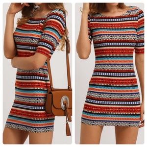 Tribal Print U Back Bodycon Dress